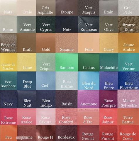 hermes leather colors|hermes color chart.